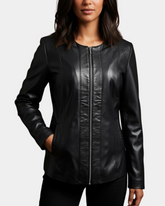 Womens Classic Soft Leather Collarless Jacket Nova Black